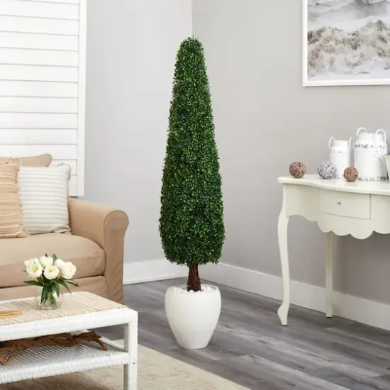 5.25ft. Boxwood Topiary in White Planter {5}