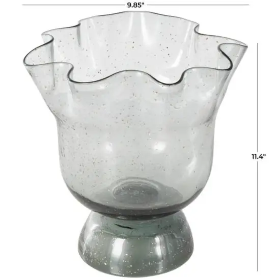 Black Glass Vase Set with Wavy Opening & Gold Speckles {10}