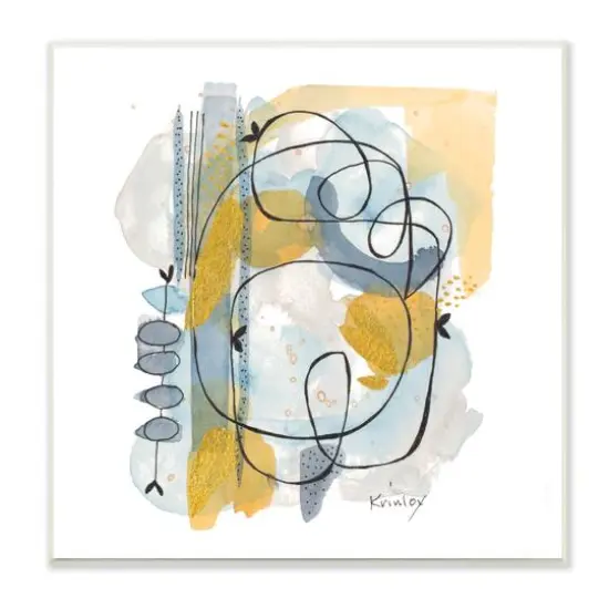Stupell Industries Modern Leaf Line Abstraction Yellow Blue Watercolor,12" x 12" {1}