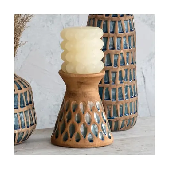 Hello Honey&reg; 6.5" Terra Cotta Debossed Candle Pillar Holder {3}