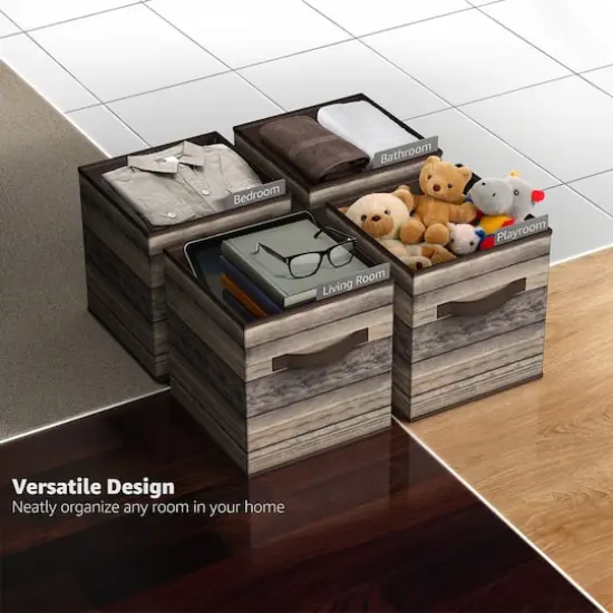 Sorbus 11" Brown Wood Pattern Foldable Storage Cubes, 4ct. {4}