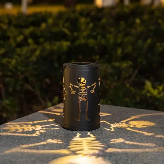 Glitzhome® 10.75" Halloween Metal Skeleton Solar Powered LED Lantern {3}