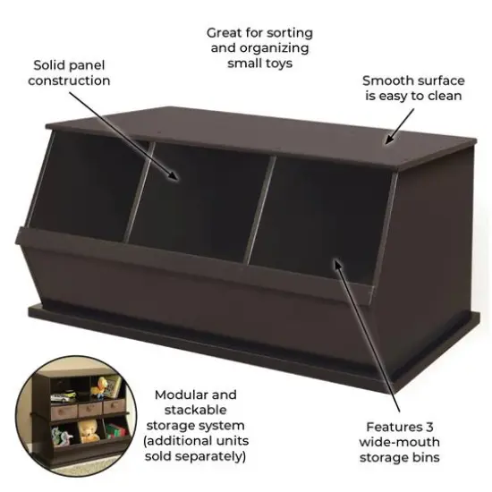 Badger Basket 3 Bin Stackable Storage Cubby Espresso {3}