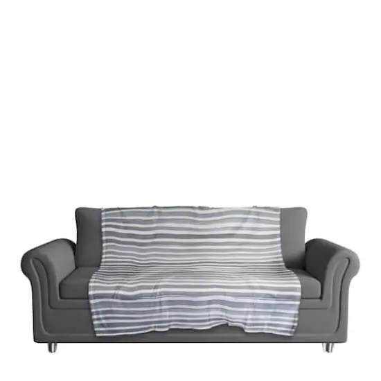 Watercolor Stripes Coral Fleece Blanket Blue/White {4}