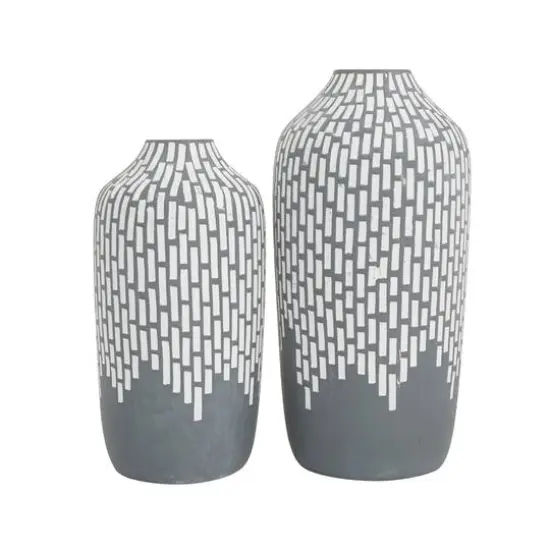 Set of 2 Gray Stoneware Modern Vases, 13" x 6" x 5" {1}