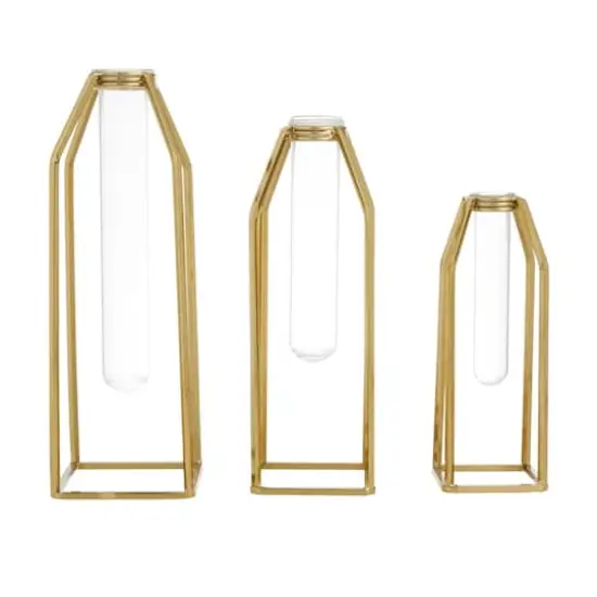 CosmoLiving by Cosmopolitan Set of 3 Gold Stainless Steel Glam Vase, 13" x 5" x 5" {7}