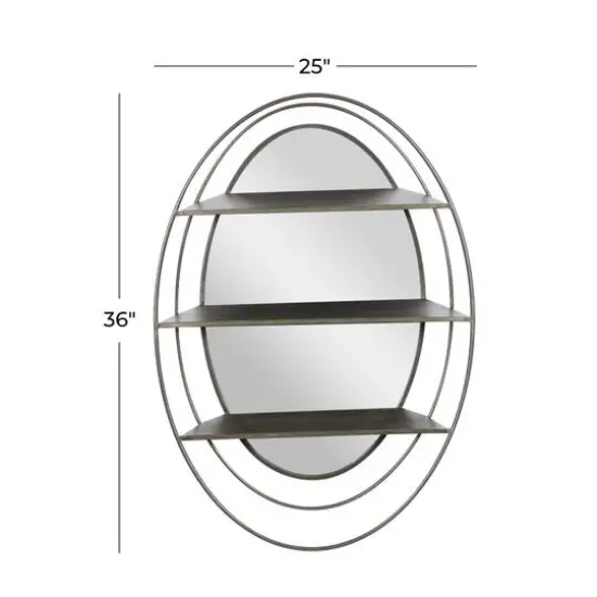 Silver Metal Modern Wall Mirror, 36" x 25" x 6" {7}