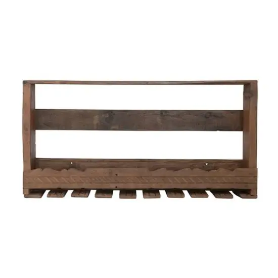 Hello Honey&reg; 36" Reclaimed Wood Wine Glass Wall Rack with Shelf {1}