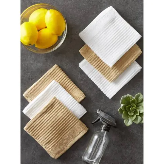 DII&reg; Ribbed Terry Dishcloths, 6ct. Pebble/White {8}