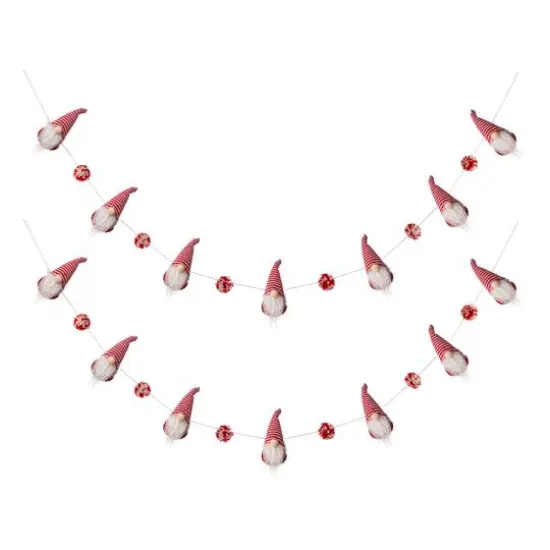 Glitzhome&reg; 6ft. Red & White Fabric Christmas Gnome Garland Set {1}