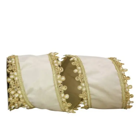 JAM Paper 4" x 5yd. Ivory & Gold Pearl Jewels Wired Plush Velvet Ribbon {1}