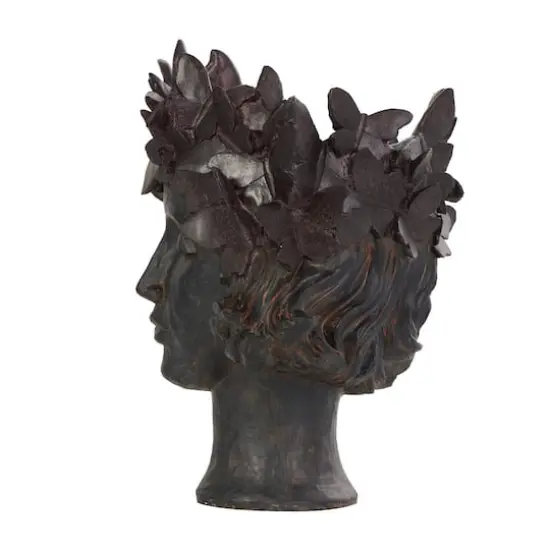 14" Bronze Woman Head & Butterflies Planter {4}