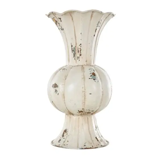 13.25" Distressed Cream Metal Tulip Vase {7}
