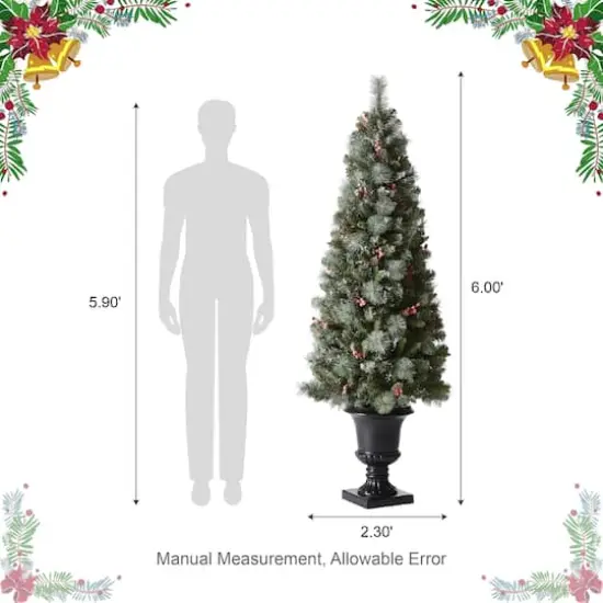 6ft. Pre-Lit Frosted Pinecones & Red Berries Artificial Christmas Porch Tree, Warm White LED Lights {9}