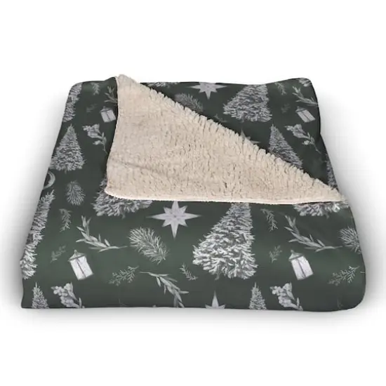 Sage Christmas Trees Sherpa Fleece Blanket {3}