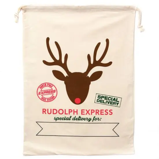 19" x 26" Rudolf Express Cotton Christmas Drawstring Bag {1}