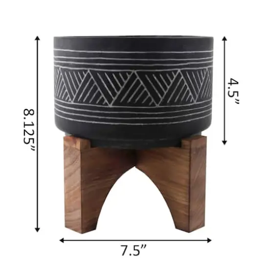  Flora Bunda 7" Mountain Cement Planter With Wood Stand {3}