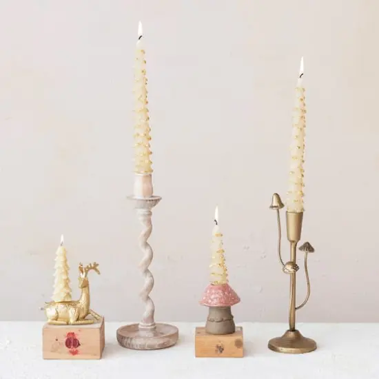 Hello Honey&reg; 12.5" Whitewashed Tall Wood Taper Candleholder {3}