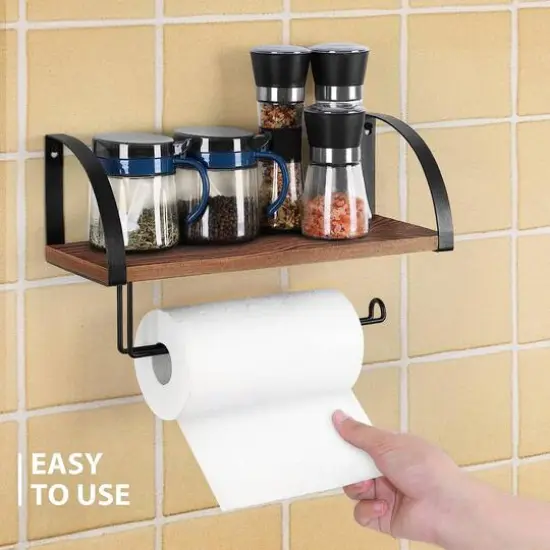 NEX&trade; 15" Wall Mounted Paper Towel Holder with Wood Shelf Rustic Brown {4}