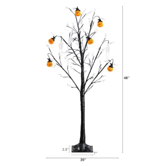 4ft. Pre-Lit Artificial Halloween Pumpkins and Skulls Ornament Tree with 64 Warm White LED Lights {3}