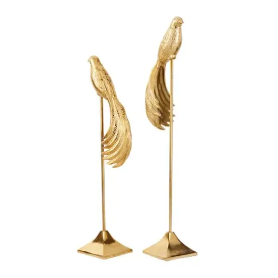 Set of 2 Gold Aluminum Eclectic Bird Sculpture, 32", 27" {4}