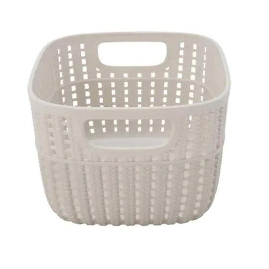 Simplify 9.4" Small 2-Tone Decorative Storage Basket Ivory {4}