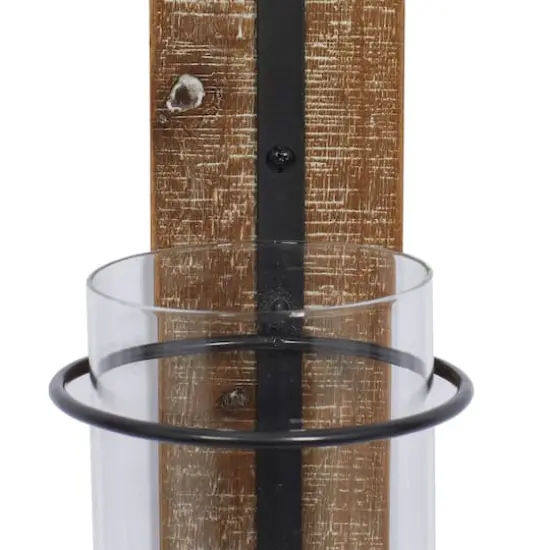 Farmhouse Brown Wood And Metal Wall Candle Holder, 28" x 16" x 6" {6}