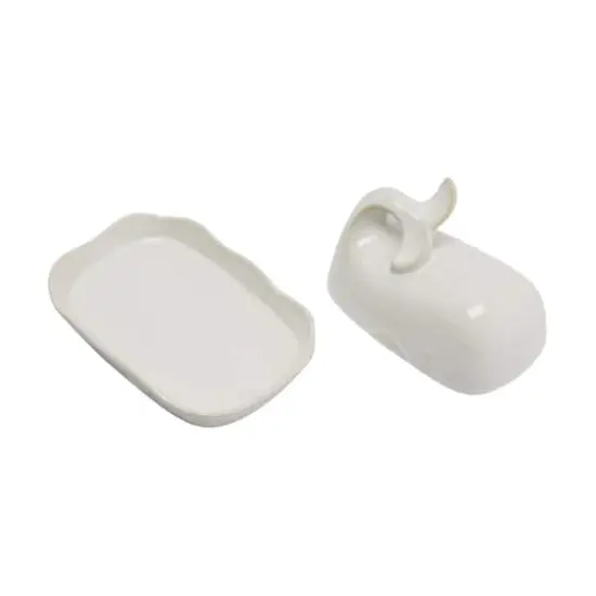 Hello Honey&reg; 7" White Coastal Stoneware Whale Shaped Butter Dish {5}