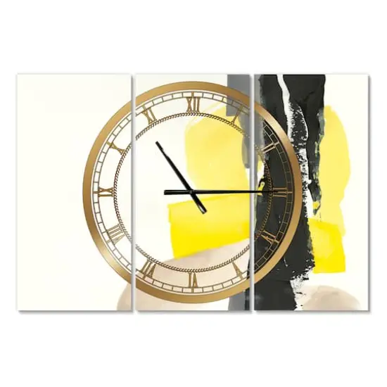 Designart 'Glam Black And Yellow Iii Modern Multipanel Wall Clock {1}
