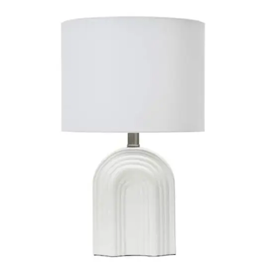 Hello Honey&reg; 19" Carved Arch Stoneware Table Lamp with Linen Drum Shade White {1}