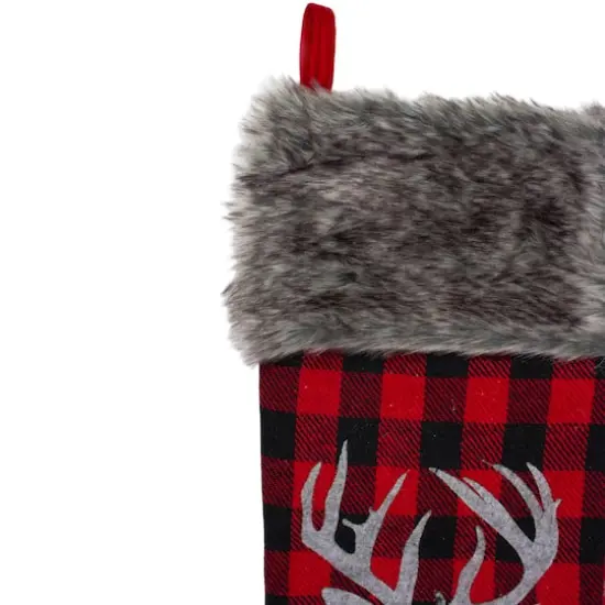 20.5" Alpine Chic Shepherd's Check Reindeer Stocking {6}