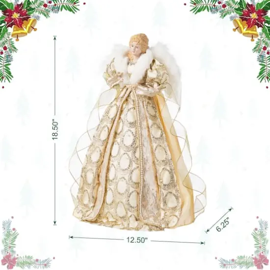 Glitzhome® 18.5"H Faux Fur & PVC Christmas Elegant Angel Tree Topper with Porcelain Face {9}