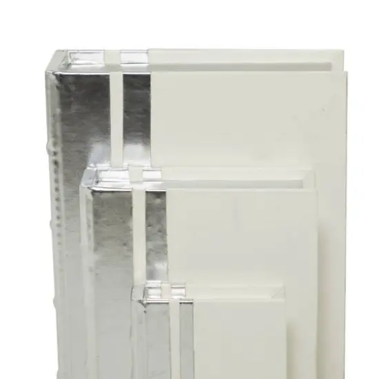 CosmoLiving by Cosmopolitan Silver Faux Leather Faux Book Box with Metallic Finish Set {5}