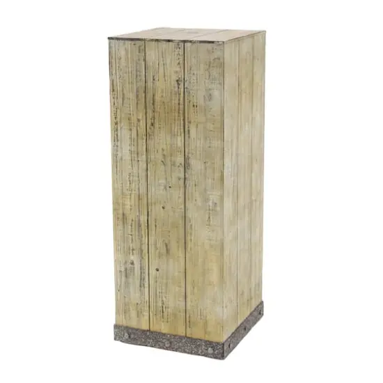 Set of 3" Brown Wood Rustic Pedestal Table, 39", 30", 22" {5}