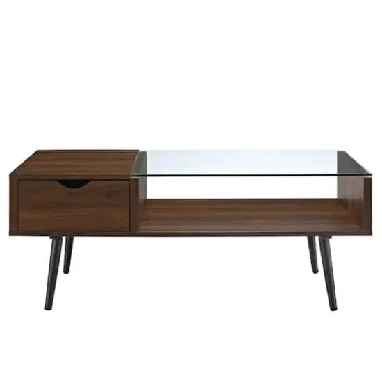Dark Walnut Mid Century Modern Wood & Glass Coffee Table {1}