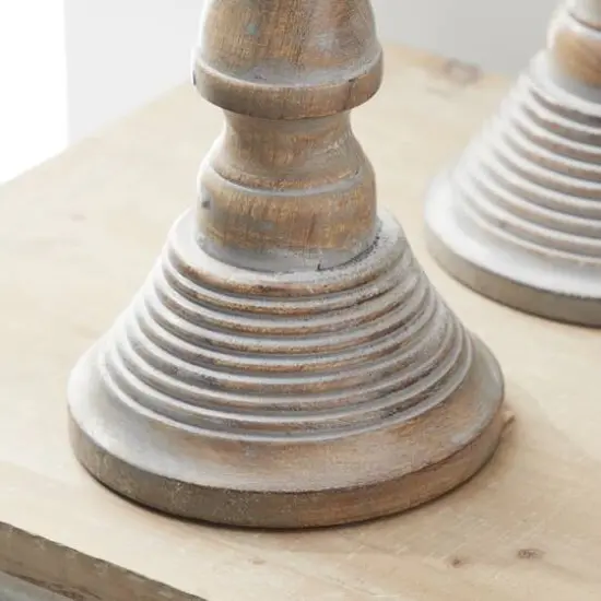 Light Gray Mango Wood Traditional Candle Holder Set {6}