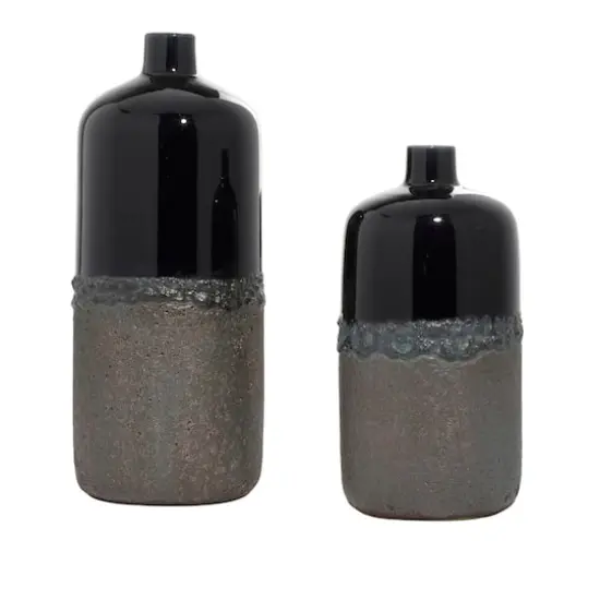Set of 2 Black Stoneware Rustic Vase, 20", 15" {3}