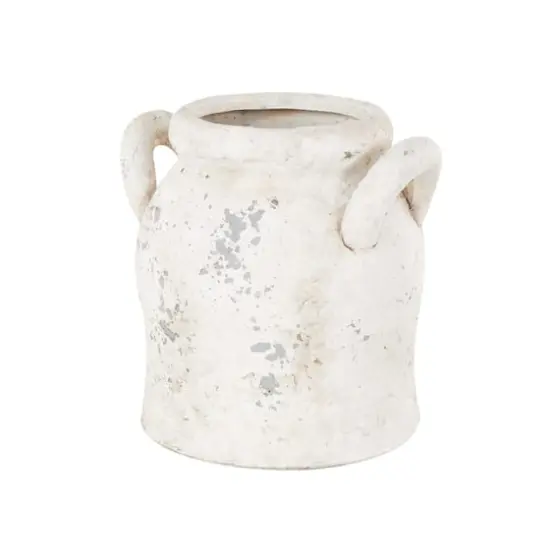 8.25" Cream Ceramic Antique Style Distressed Decorative Vase with Handles {5}