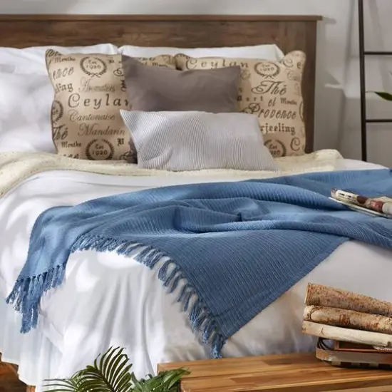 DII&reg; Stonewash Blue Solid Ribbed Throw {6}