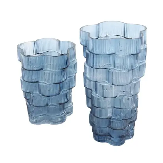 Blue Glass Stacked Flower Shape Vase, 2ct. {4}
