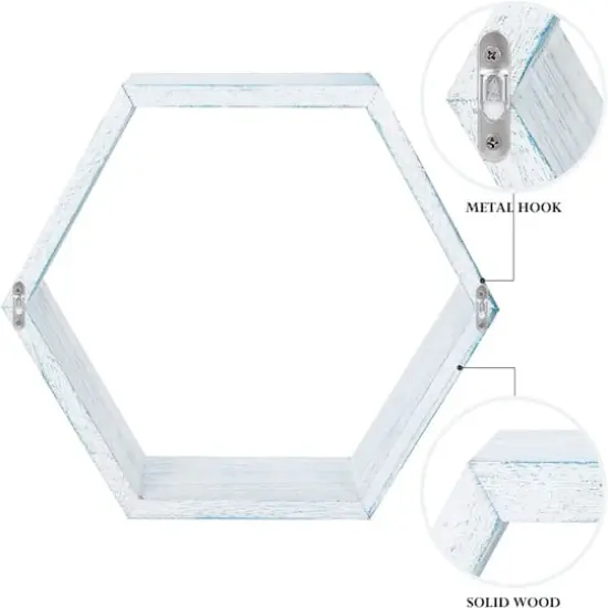 NEX&trade; Light Blue White Rustic Floating Honeycomb Shelf Set {4}