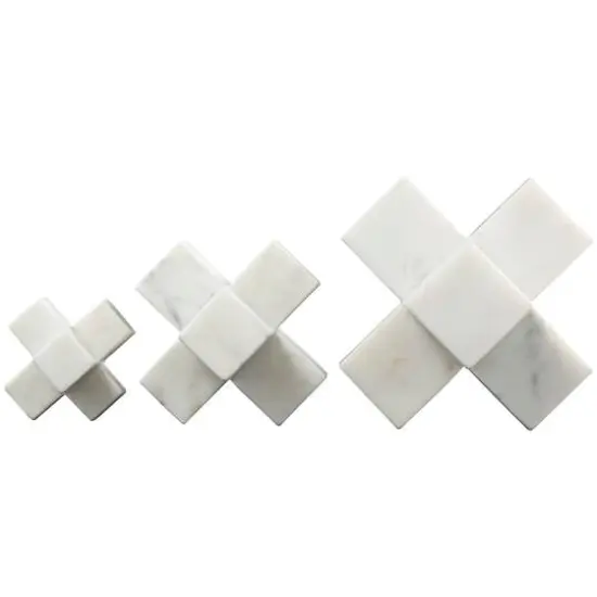 White Marble Geometric Jack Sculpture Set {7}