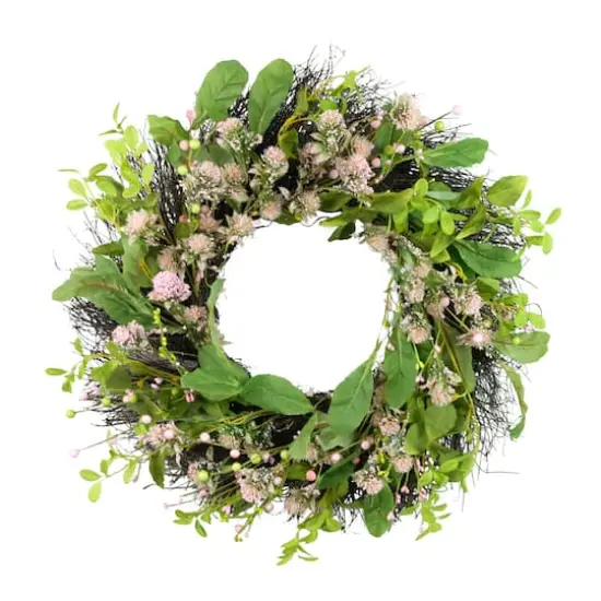 24" Light Pink Spring Echinops Floral Wreath {1}