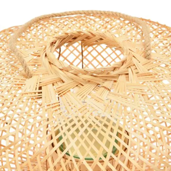 Hello Honey® 11" Natural Hand-Woven Bamboo Lantern with Jute Handle & Glass Insert {5}