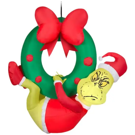 4ft. Airblown&reg; Inflatable Dr. Seuss Grinch Hanging From Wreath {1}