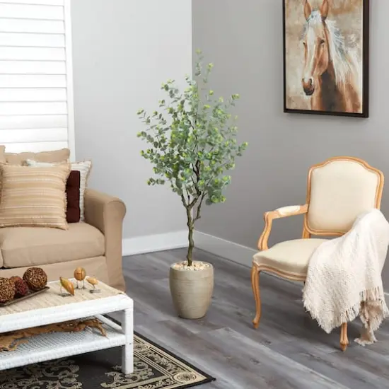 5ft. Eucalyptus Artificial Tree in Sandstone Planter {5}