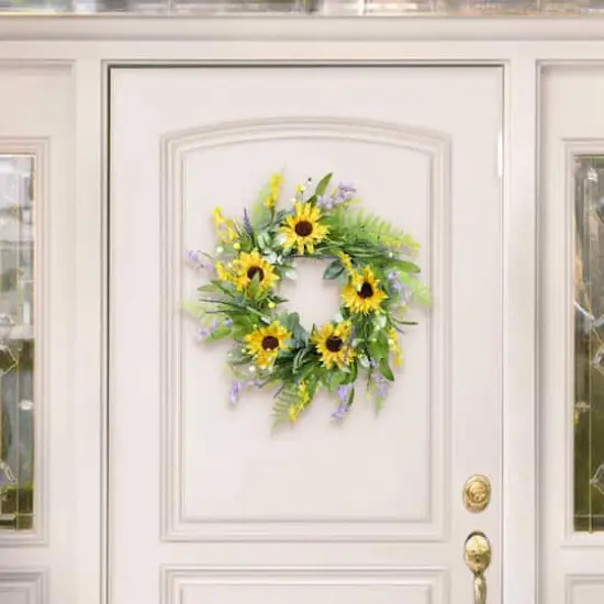 26" Artificial Sunflower Lavender Winter Jasmine Floral Spring Wreath {6}