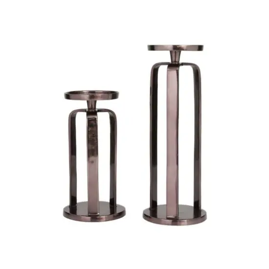 CosmoLiving by Cosmopolitan Set of 2 Black Aluminum Modern Candle Holder, 14" x 10" {6}