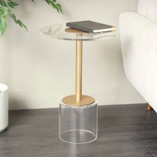 23" Clear Acrylic Accent Table with Gold Stand {10}