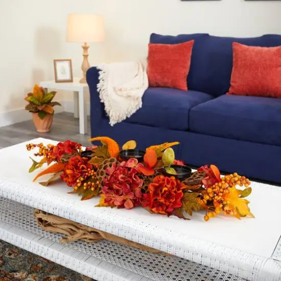 6" Fall Hydrangea, Lotus Seed & Berries Candelabrum {5}